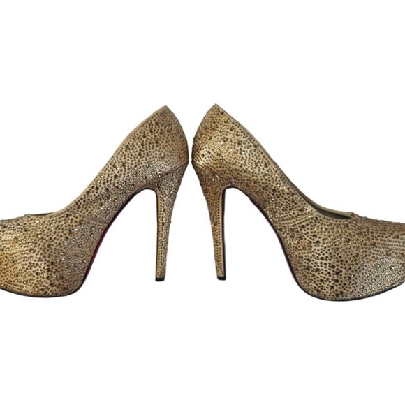 Authentic Christian Louboutin Gold Strass Daffodile Crystals Platform Heels 36/6 - Picture 7 of 14